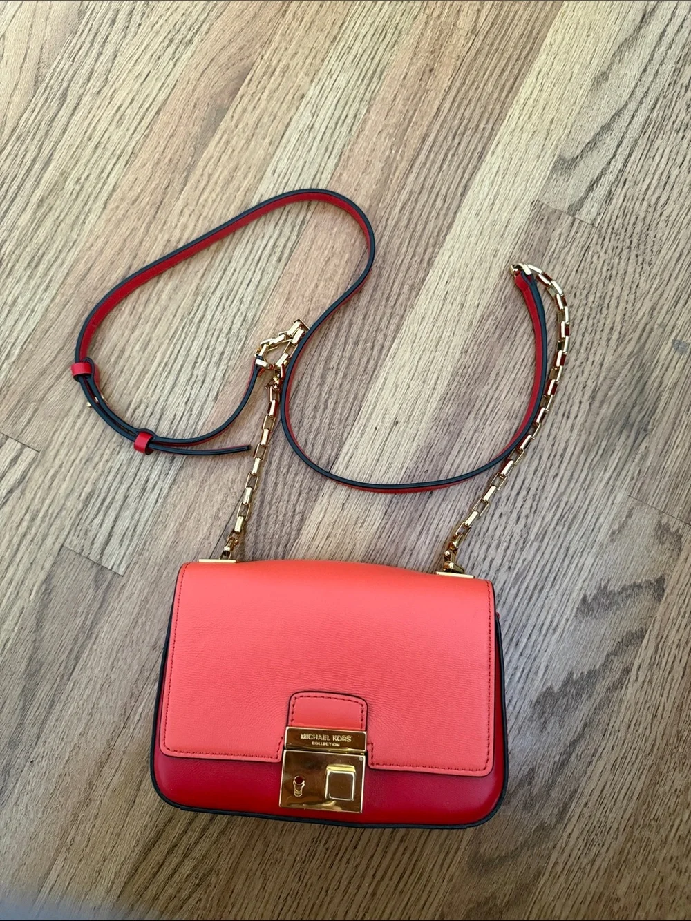 Michael Kors Two-Tone Coral & Red Leather Crossbody